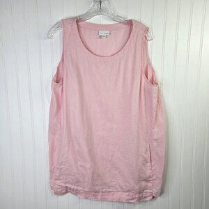 J Jill Pure Jill Tank Top Womens Petite L Pink Linen Tunic Sleeveless Pockets